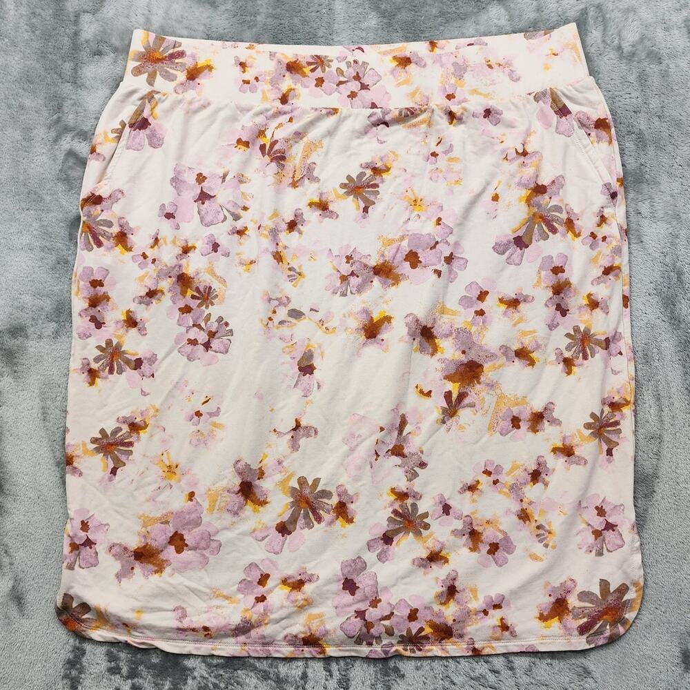 LOGO Lounge Skirt Womens 1X‎ Pink Floral French Terry Pull On Pockets Casual